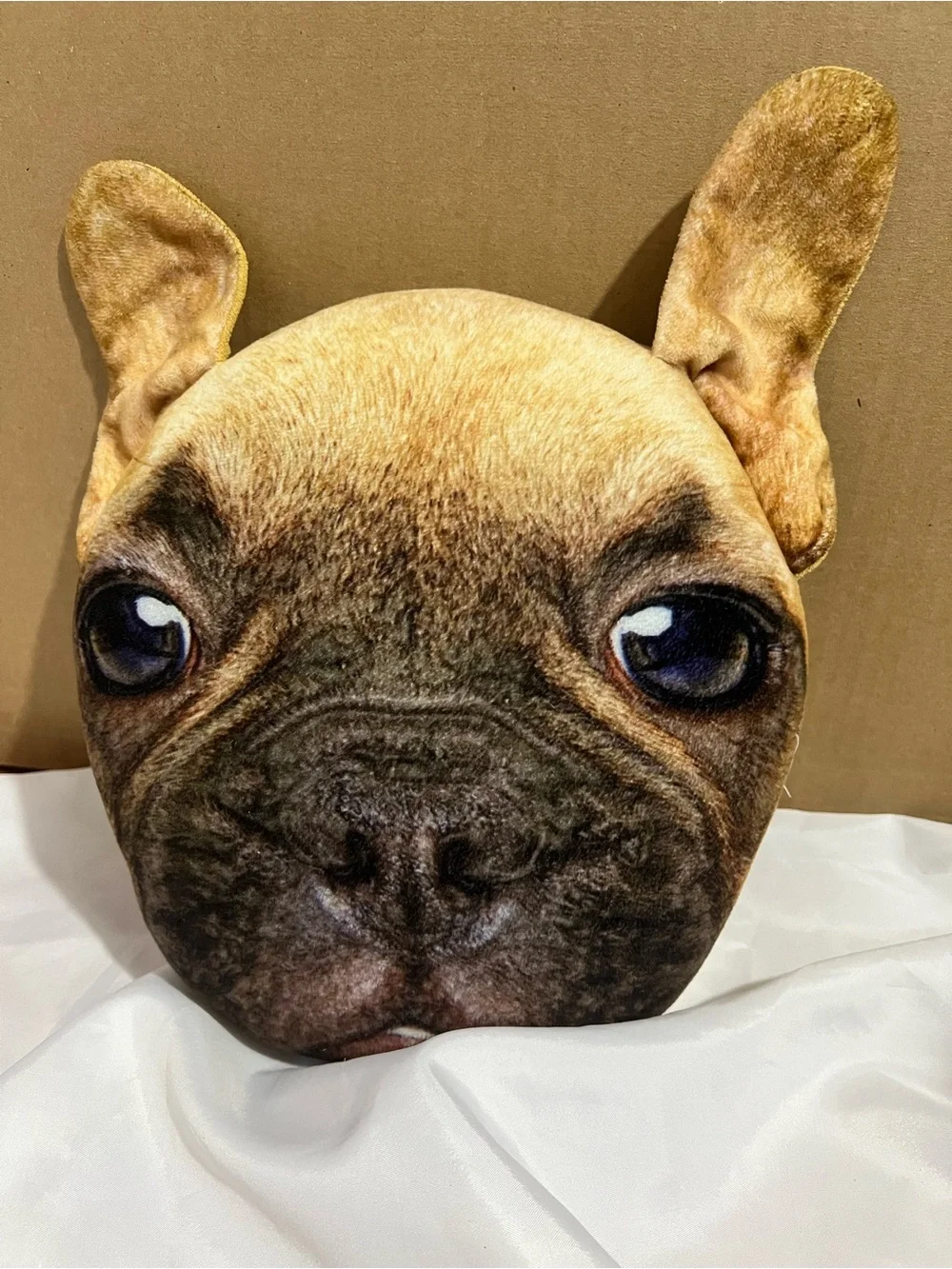 Realistic Pug Face Dog Pillow - Tan and Black Plush Pet Cushion